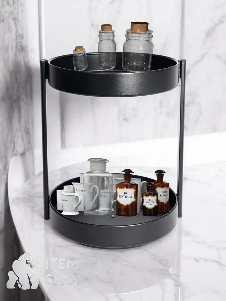 2 Tier 360° Lazy Susan Turntable, 25.5cm Rotating Spice Rack, Rotating Cupboard - Image 1 of 4