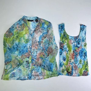 Camicia Investments Petites donna taglia PS small top blusa collo floreale 2 pezzi - Foto 1 di 7