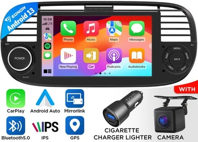 CAM+Autoradio Android 13 FIAX6 GPS Navi Bluetooth CarPlay RDS für Fiat 500 07-15 - Bild 1 von 4