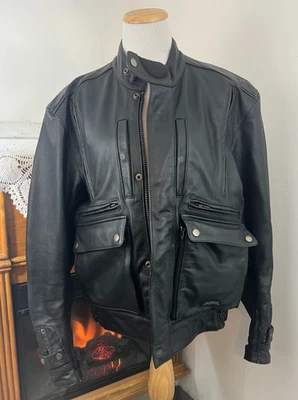 Hein Gerike Heavy Leather Black Vented Motorcycle Jacket ~ Large - Image 1 of 4