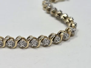 Sterling Silver 925 FAS Diamond Illusion Tennis Bracelet 7.2" Silver & Gold Tone - Picture 1 of 14