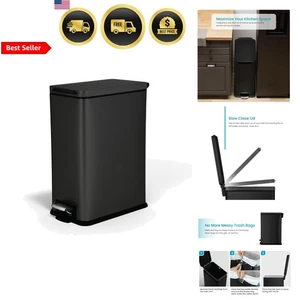 Kitchen Trash Can Slim Stainless Steel Black 8 Gallon Waste Bin with Lid - Picture 1 of 9