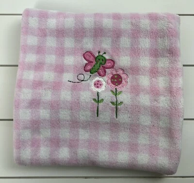 JUST ONE YEAR Carter's Baby Blanket Lovey 粉色 白色格子蝴蝶花 — 第 1/4 张图片