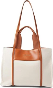 Anne Klein Medium Color Blocked Canvas Tote One Size, Tan- Cream/ Saddle - Picture 1 of 4