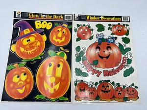 Vintage Color Clings Halloween Fall Window Decoration Glow In Dark 2 Lot Reuse - Picture 1 of 8