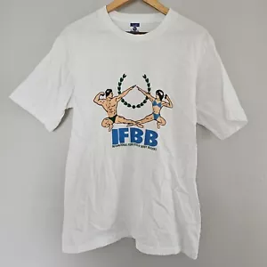 T-shirt vintage IFBB punto singolo bianca bodybuilding sollevamento pesi cotone grande - Foto 1 di 8