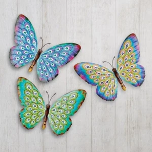 Set of 3 Colorful Butterfly Wall Art Hanging Metal Indoor Outdoor Home Art Decor - Picture 1 of 3