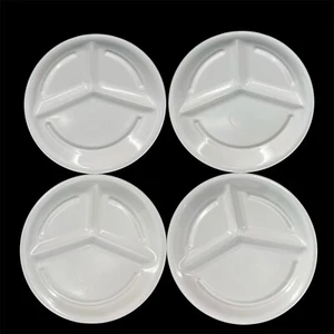 Crate & Barrel White Divided Melamine Plates Set of 4 Round 10" 3 Sections Solid - Picture 1 of 12