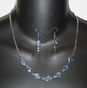 BLUE HEARTS RHINESTONES NECKLACE & EARRINGS SET - Picture 1 of 2