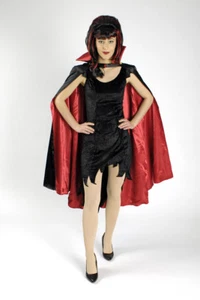 Umhang mit Stehkragen schwarz-rot Cape Kostüm Damen Karneval Halloween Fasching - Bild 1 von 1