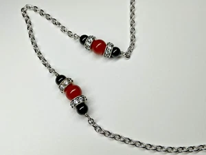 JOY Jade of Yesteryear Necklace Sterling Silver Jade & Black Onyx #302 - Picture 1 of 2