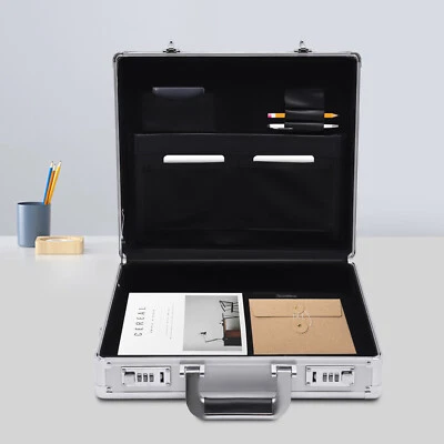Silver Aluminum Flight Case Hard Men Locking Briefcase Safety Toolbox Office - Image 1 of 4