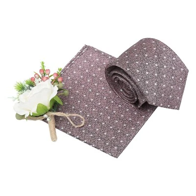 Dusty Pink Woven Melange Polka Dot Formal Classic Tie & Pocket Square Set by DQT - Image 1 of 4
