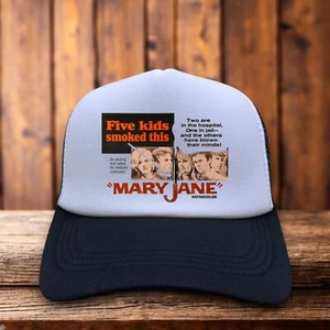 Mary Jane PSA Mens Trucker Hat Black 60s Anti-Smoking Propaganda Weed Ball Cap - Picture 1 of 6