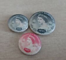 3 X Vintage Queen Elizabeth II 1953 Coronation Badges