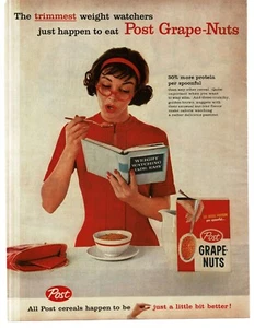 1959 Post Grape Nuts Cereal woman reading weight loss book Vintage Print Ad - Picture 1 of 1