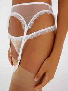 MYLA Duchy Street Mesh Suspender Belt White Wedding Lingerie RRP £55 UK 12-14 L - Picture 1 of 5
