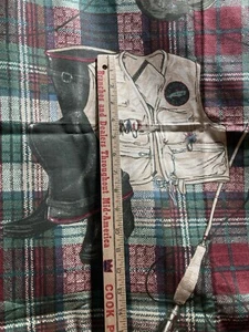 VTG Canvas Fabric Upholstery Fishing Theme Vest Lures Rod Hat Echo 31" x 56" W - Picture 1 of 3