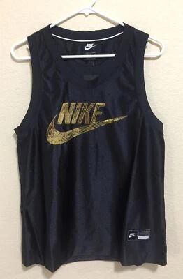 Nueva camiseta sin mangas Nike para mujer Icon Jersey Glam Dunk negra/dorada lentejuelas talla pequeña  Foto 1 de 4