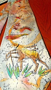 50er Jahre HANDBEMALTE "PILGER ALLE SEIDENKRAWATTEN" JAGDSZENE VINTAGE KRAWATTE  - Bild 1 von 3