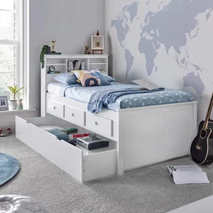 Kids White Wooden Guest Bed with 3 Pull-Out Storage Drawers β Single - Picture 1 of 10