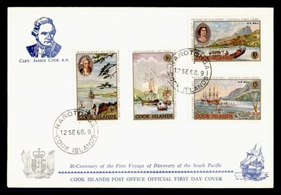 DR WHO 1968 COOK ISLANDS FDC CAPT COOK ANIV CACHET COMBO M56623 Foto 1 de 2