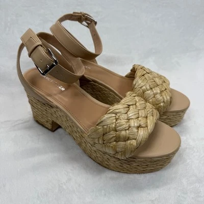 Sandálias plataforma Marc Fisher aço espadrille tecido alça de tornozelo bege tamanho 10M - Imagem 1 de 4