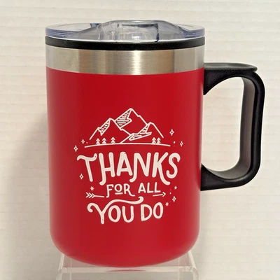 Taza de viaje "Thanks For All You Do" de acero inoxidable exterior/revestimiento de plástico 14 oz NUEVA Foto 1 de 4
