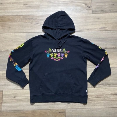 VANS Womens Dia de los Muertos Floral & Sugar Skulls Hoodie Size Medium Black - Image 1 of 4