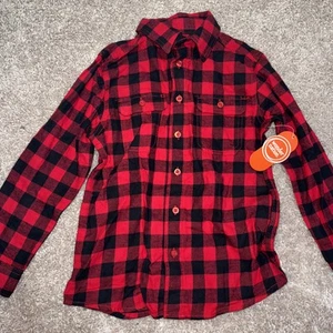 Boys Husky Red Plaid Flannel Long Sleeved Shirt 8 - Picture 1 of 4