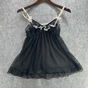 Victorias Secret Babydoll Dress Womens Medium Black Sheer Lace Ruffle Lingerie - Picture 1 of 11