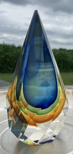 Beautiful Murano Faceted Teardrop Paperweight Blue Gold Green Timeless Decor 6" - Picture 1 of 18