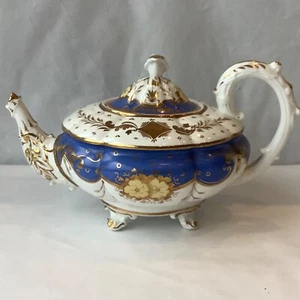 Tetera C1830/40 patas redondas bajas con decoración azul y dorado - Marcada 149 - Imagen 1 de 12