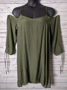 Amadi Damen L Großes olivgrünes Pellouxkleid mit offenen Schultern - Bild 1 von 12