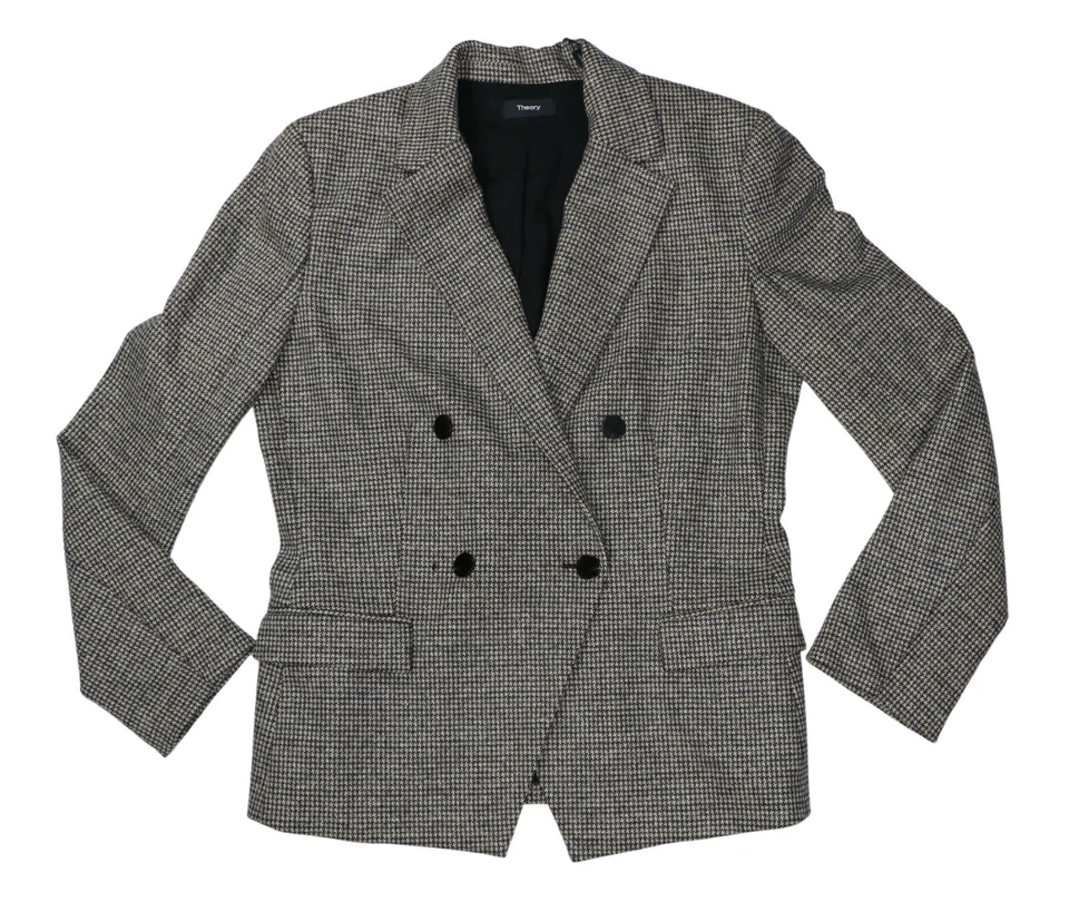 Chaqueta Blazer Theory Doble Pecho Mezcla Lana Para Mujer 12 Nueva Con Etiquetas Tostado/Negro Foto 1 de 1