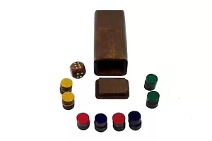 wooden Ludo coins & 1 dice with wooden box for board game - Picture 1 of 4