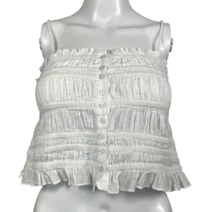 Isa & Ella Shirt Damen Gr. M weiß Baumwolle gesmokt Knopfleiste verstellbarer Träger Crop - Bild 1 von 10