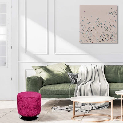 Velvet Foot Stool Fuchsia Round Footrest Spinning Upholstered Soft Touch Fabric - Image 1 of 4