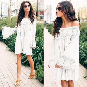 Spring and Summer New Hot Women's One-shoulder Lace Stitching Dress - Picture 1 of 61