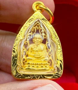 Phra LP Tuad Wat Changhai Gold Case 96.5% Powerful Thai Buddha Amulet Pendant - Picture 1 of 2