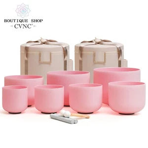 CVNC 432Hz 6-12" 7pcs Crystal Singing Sound Bowls Set Pink For Sound Healing - Picture 1 of 6