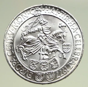 1977 AUSTRIA Horseman Hall Mint 500 Yrs VINTAGE Silver 100 Schilling Coin i95036 - Picture 1 of 3