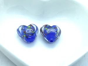 2 handmade glass lampwork beads, translucent, blue, coloured inner 16mm - Picture 1 of 3