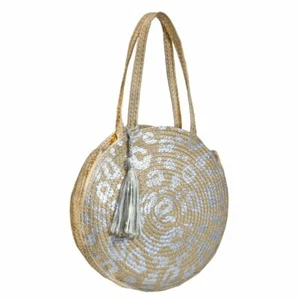 Magid Women's Metallic Leopard Print Beach Bag With Tassel - Picture 1 of 4