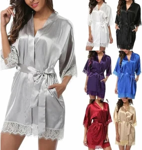 Lace Lingerie Wedding Bride Dressing Ready Stock Sexy Silk Bath Night Robe Gown - Picture 1 of 13