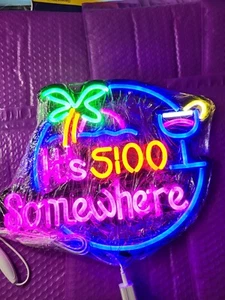 It's 5:00 Somewhere Parrot LED Neon Light Sign Palm Tree Drink Bar Wall Decor - Picture 1 of 6