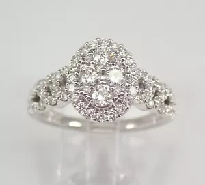 Anillo de compromiso de oro blanco con halo ovalado en racimo de diamantes talla 7,25 TALLA GRATIS - Imagen 1 de 7