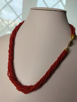 Collana 60cm 10 fili in Corallo Grezzo Donna Ragazza Elegant Vintage .   - Immagine 1 di 4