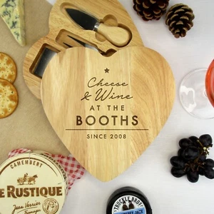 Personalised Cheese & Wine Board, Heart Shape Cheese Board Set with Servers Gift - Picture 1 of 14