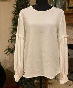 PATRIZIA LUCA Women's Sz XS Petite Off White Blouse Top Balloon Sleeves NWT! - Picture 1 of 7